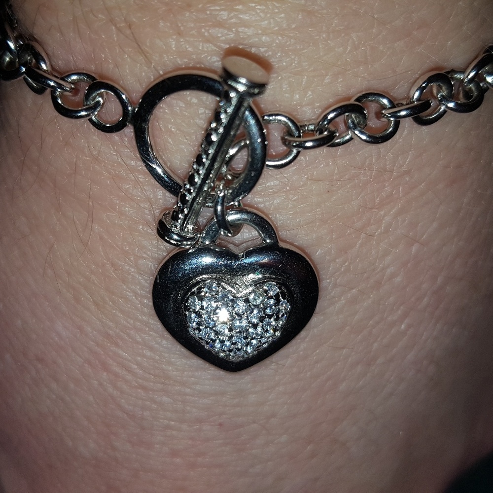 Sterling silver heart pave bracelet